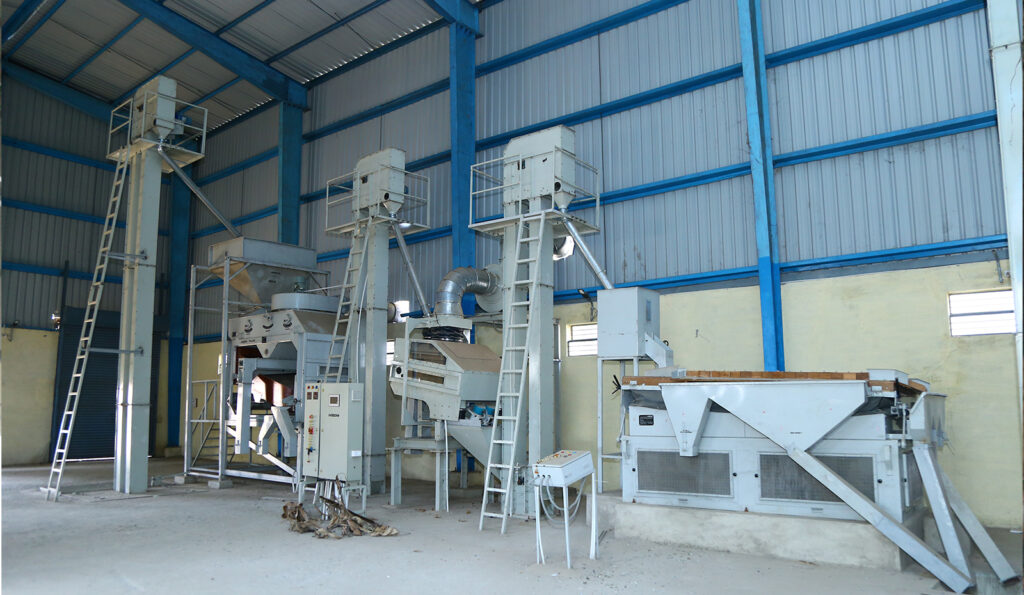Seed processing machine at IndoSaw Agri APMC plant in Karnataka for efficient seed cleaning and grading