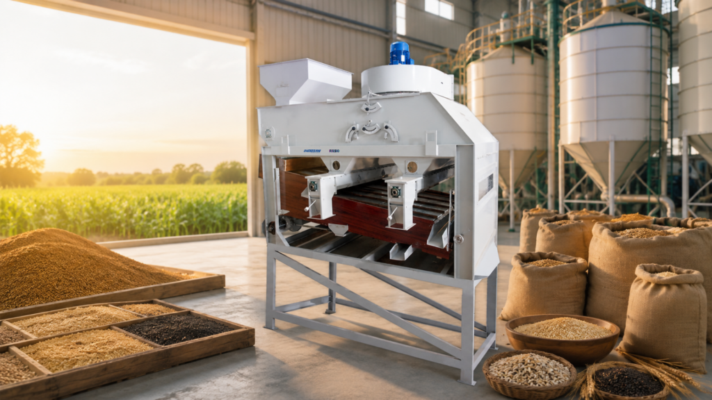 Industrial grain cleaning and seed processing machine for agricultural production